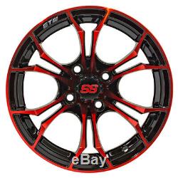 Set of 4 GTW Spyder 14 inch Black and Red Golf Cart Wheels With 34 Offset