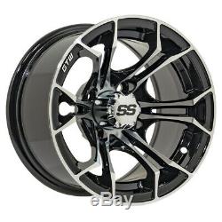 Set of 4 GTW Spyder 14 inch Machined & Black Golf Cart Wheel With 34 Offset