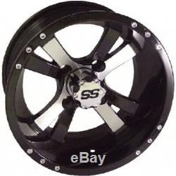 Set of 4 Golf Cart 10 inch Machined and Black Twister Wheel With 34 Offset