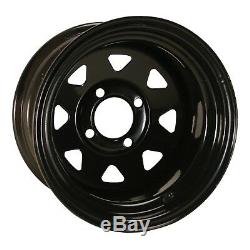 Set of 4 Golf Cart 12x7 Spoked Black Glossy Wheel with Stem (25 Offset)