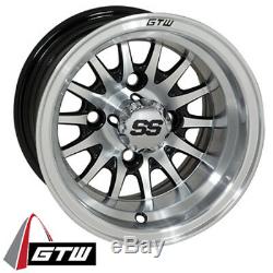 Set of 4 Golf Cart GTW Medusa 10 inch Machined and Black Wheel With 34 Offset