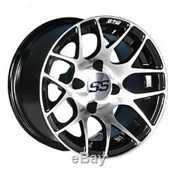 Set of 4 Golf Cart GTW Pursuit 14 inch Machined and Black Wheel With 34 Offset