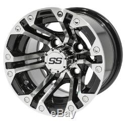 Set of 4 Golf Cart GTW Specter 10 inch Machined and Black Wheel With 34 Offset