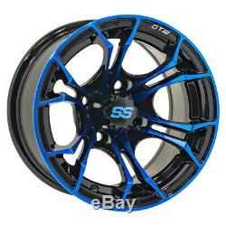 Set of 4 Golf Cart GTW Spyder 14 inch Black and Blue Wheel With 34 Offset