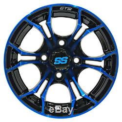 Set of 4 Golf Cart GTW Spyder 14 inch Black and Blue Wheel With 34 Offset