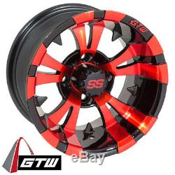 Set of 4 Golf Cart GTW Vampire 12 inch Red and Black Wheel With 34 Offset