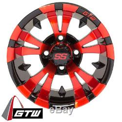 Set of 4 Golf Cart GTW Vampire 12 inch Red and Black Wheel With 34 Offset