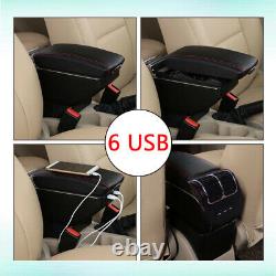 Universal 6 USB Rechargeable Car Charger Central PU Armrest Box Storage Case