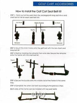 Universal Golf Cart Retractable 4 Seat Belts Mounting Bracket Set EZGO Club Car