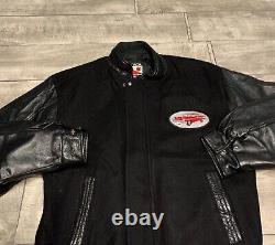 Vintage Chevy Car Club Black Leather Varsity Letterman Mens Jacket Coat Large