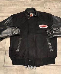 Vintage Chevy Car Club Black Leather Varsity Letterman Mens Jacket Coat Large