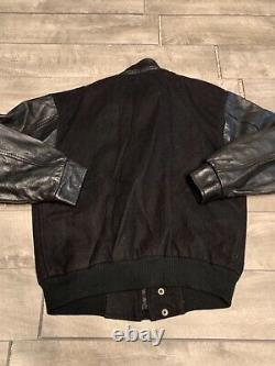 Vintage Chevy Car Club Black Leather Varsity Letterman Mens Jacket Coat Large