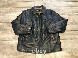 Vintage Dockers Black Leather Men's Bomber Car Club Coat Jacket Size Large