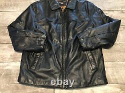 Vintage Dockers Black Leather Men's Bomber Car Club Coat Jacket Size Large