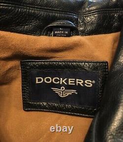 Vintage Dockers Black Leather Men's Bomber Car Club Coat Jacket Size Large