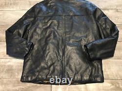 Vintage Dockers Black Leather Men's Bomber Car Club Coat Jacket Size Large