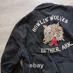 Vtg 50s Repro CAR CLUB Jacket HOWLIN' WOLVES Black Corduroy Style Eyes Sz 40 M/L