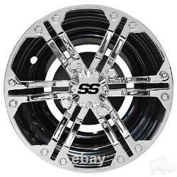 Wheel Cover, 8, Fits Club Car, EZGO, Yamaha, Daytona Chrome/Black, Set of 4, RHOX