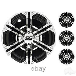 Yamaha Ezgo Club Car Golf Cart Wheel Cover Hub Cap Daytona Chrome Black10 Set 4